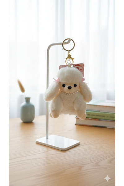 Şirin İnci Kolyeli ve Kurdeleli Peluş Kaniş Köpek Anahtarlık - 3 Renk Seçenek...