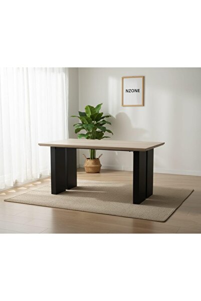 N.zone طاولة طعام أو مكتب مودرن بأرجل سوداء سميكة وسطح بيج فاتح (130×80×76 )سم