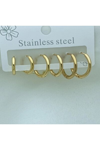 Rasa 6'lı Set Altın Kaplama 316L Cerrahi Çelik Halka Küpe - Farklı Boylarda A...