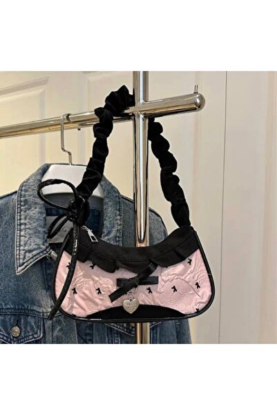 La Saade Baby Ballet Charm Mini Bag-Kalp Aksesuar Detaylı, Romantik Mini Omuz...