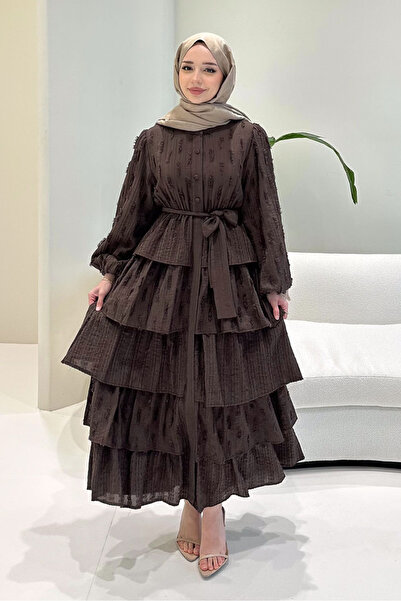 Ovn. Acelia Kat Kat Volanlı Elbise - Kahverengi