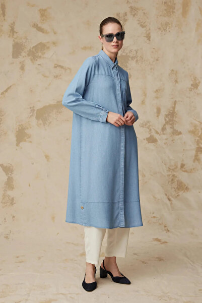 Zühre Cep Detaylı Mavi Denim Tunik 1626