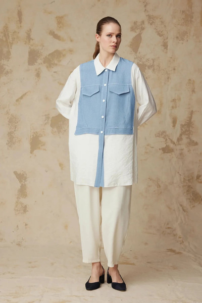 Zühre Cep Detaylı Ekru Tunik 1644