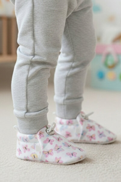 Tiny Feet Butterfly Print Detail, Plush Lining, Non-Slip Sole, Elastic Baby B...