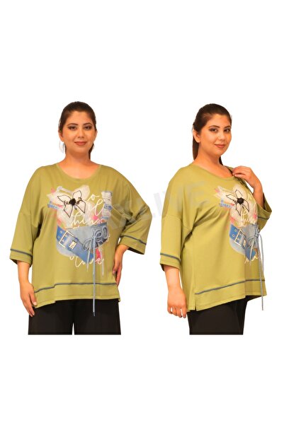 lavelina Plus Size Floral Motif Butterfly Motif Capri Sleeve Blouse