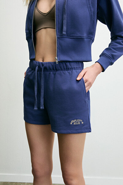 GRIMELANGE Moreva Women's Embroidered Comfortable Indigo Shorts