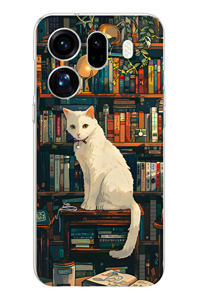 TechTree Oppo Find X9 Pro Compatible Bookshelf White Cat Design Printed Silic...