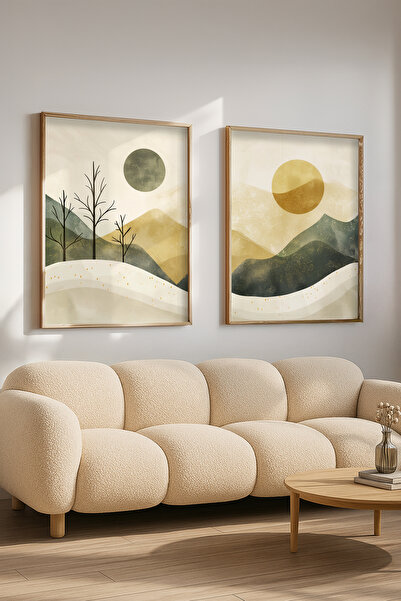STARYUNA Minimal Mountain Landscape Double Painting Set with Wooden Frame Yun...