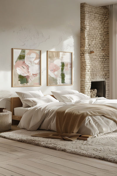 STARYUNA Wooden Framed Abstract Leaf Patterned Double Painting Set Yuna549