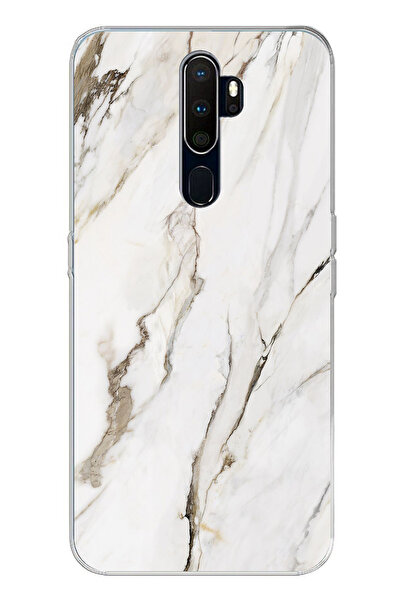 TechTree حافظة سيليكون مطبوعة بالرخام الأبيض متوافقة مع هاتف أوبو A5/A9 2020