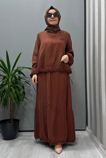 MissWhence Silk Linen Blouse Skirt Set Orange 37000