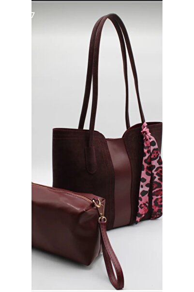 themoiss The Moiss Women's Suede Burgundy Color Large Size Scarf Detailed Han...