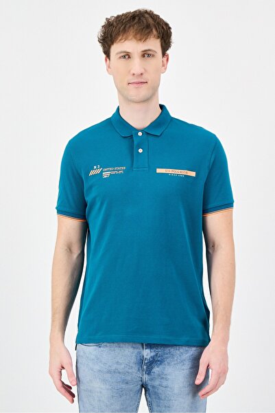 U.S. Polo Assn. Men Regular Fit Short Sleeve Brand Logo Polo Shirt, Teal Blue