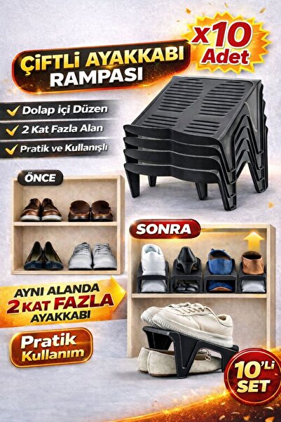 Funny Life 10 Double Shoe Ramps - Closet Organizer, Odorless Organizer