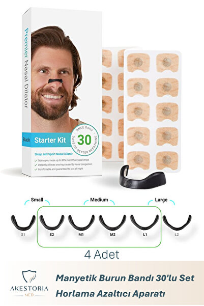 Akestoria Med Manyetik Burun Bandı 30'lu Set , Horlama Azaltıcı Aparat