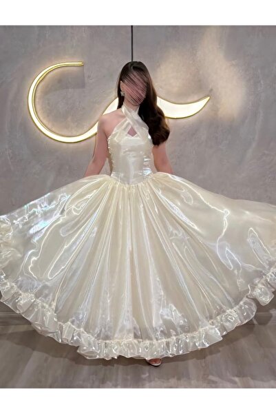 Azyaa Al-Amira A "pearl" evening gown with a halter neckline and full skirt -...