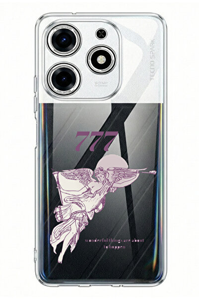 TechTree حافظة سيليكون مطبوعة بتصميم 777 Angel Design متوافقة مع هاتف Tecno S...