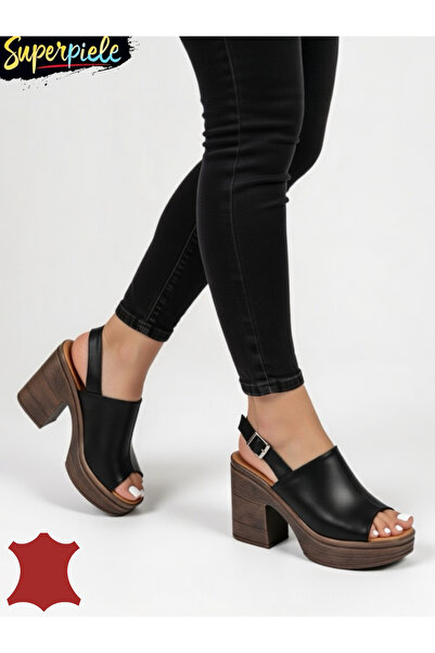 ANGEL BLUE Women's Sandals made of natural Leather with a platform and thick ...