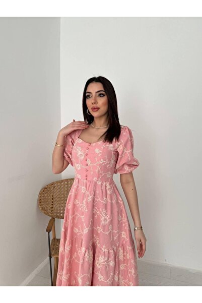Ekim Store Watermelon Sleeve Scalloped Lace Long Dress