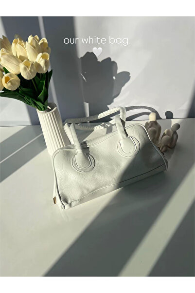 VELORELLA Beyaz leydi uzun saplı el ve omuz çantası