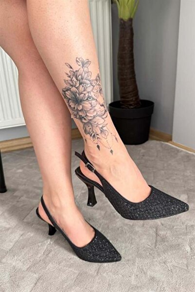 Difolia Women's Olga Black Stone Embroidered Open Back Evening Dress Shoes