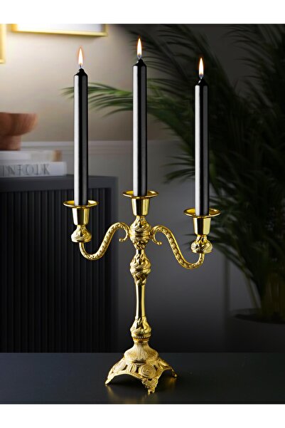 Elen 3 KOLLU DEKORATİF METAL ŞAMDAN – 28 CM | ALTIN RENK | ŞIK & KLASİK TASARIM