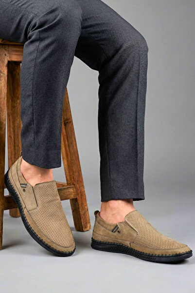 Ekonomik Ayakkabı Men's Mink Perforated Suede/Nubuck Look Casual Slip-On Shoe...