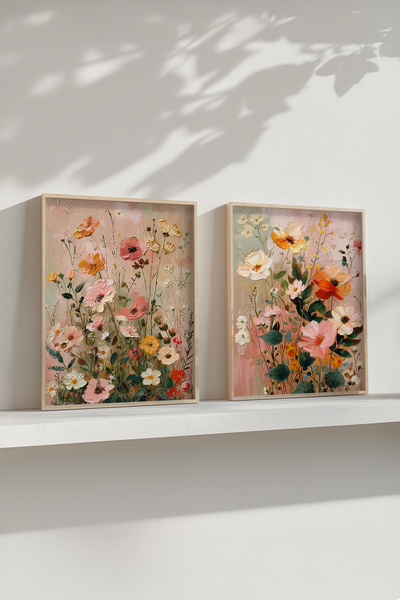 STARYUNA Wooden Framed Flower Garden Double Painting Set Yuna551