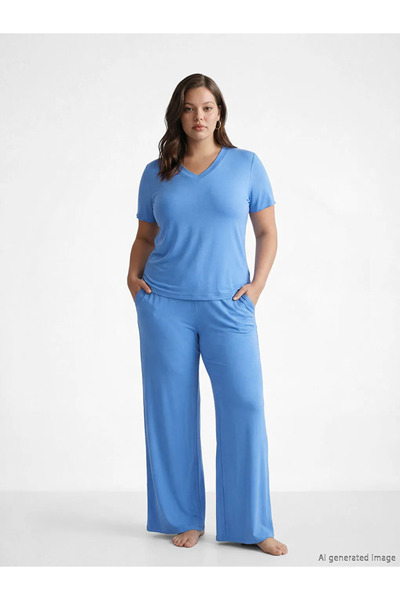 LC Waikiki Lcw Dream Blue V-Neck Women's Pajama Set