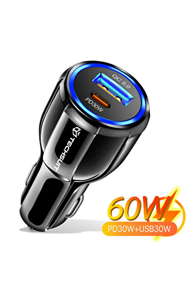 Techsuit Încărcător auto USB QC 5.0 30W + Tip-C PD 30W Techsuit, TE-022