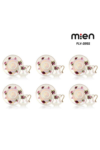 MİEN 6 Kişilik Retro Flower Sedefli Fincan Takımı – Işıltılı Vintage Şıklık
