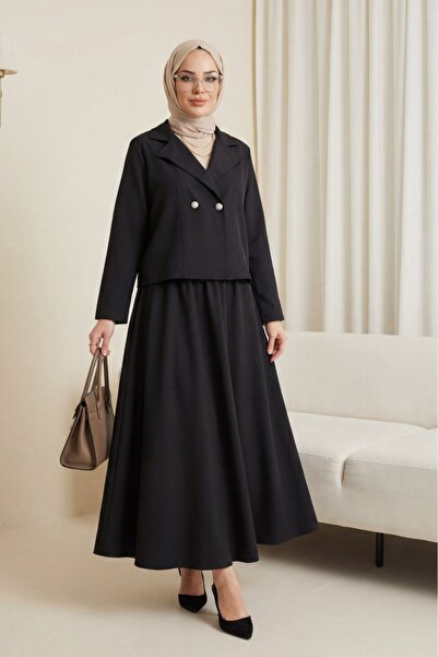 HİJABAYA Σετ με διπλά κουμπιά μπροστά, σακάκι με γιακά διπλό πέτο και φούστα ...