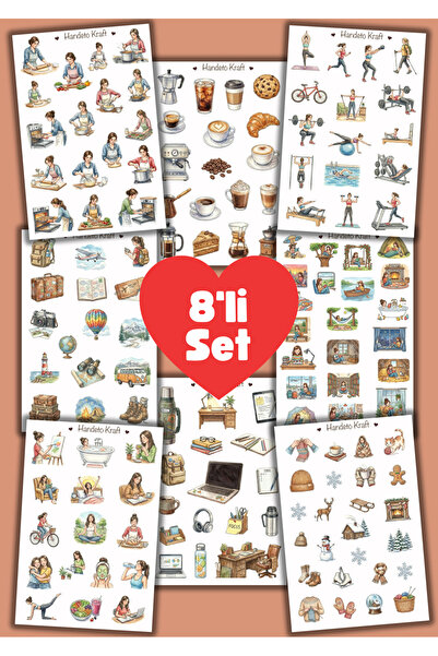 Handeto Kraft Hobi ve Mod Temalı Sticker, 8'li sticker, 9x13 cm, çıkartma, bu...