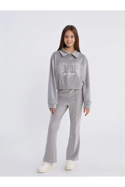 LC Waikiki LCW Kids Gri Kadife Kız Çocuk Sweatshirt Ve Tayt