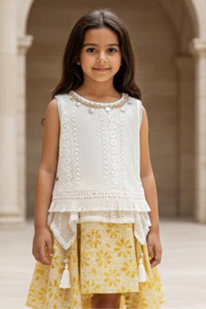 Alesaei-mondo tondo (Girls' sleeveless blouse, beige color, short cut, 7192)