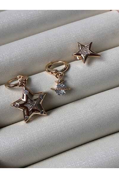 ARİ TAKI Star 3-Piece Steel Earrings