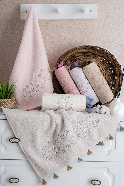 Bikaya Home Nurpak Kardelen Embroidered 100% Cotton Hand Towel |   6 Pieces |...