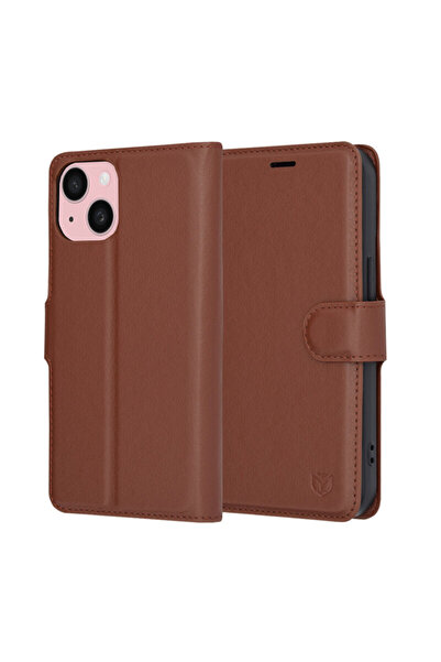 Techsuit Leather Folio Case for iPhone 15, Brown