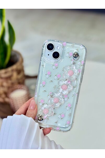 Go Aksesuar حافظة سيليكون بتصميم زهرة وردية اللون مع حامل متوافق مع آيفون 14 ...