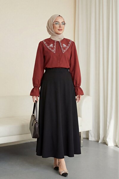 HİJABAYA Μπλούζα από ποπλίνα με βολάν στο γιακά και ελαστικά μανίκια