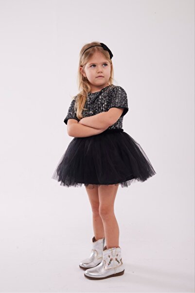Pinkitokids Sequined Girls' Outfit with Tutu Skirt - Black