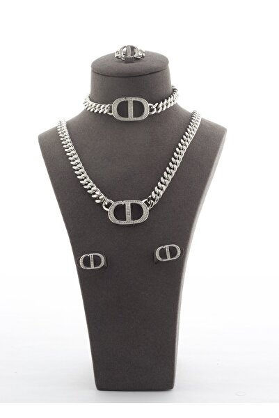 Un A delicate stainless steel accessory set adorned with luxurious zircon sto...