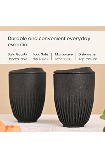 REuse Cana Retro Reutilizabila cu Capac 360 ml | Ccoji de cafea | Charcoal Bl...