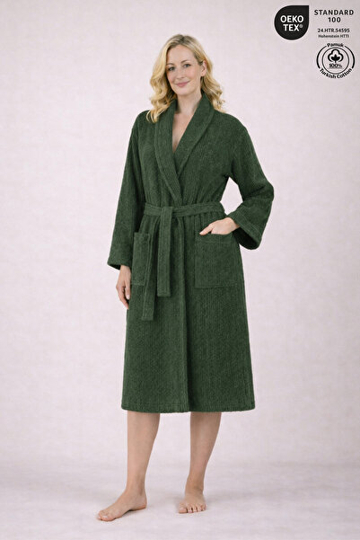 Ellaline Striped Women's Bathrobe 100% Cotton Certified 1 Piece, Dressing Gow...