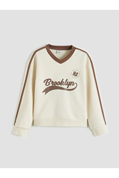 LC Waikiki Παιδικό φούτερ και φούτερπαντελόνι LCW Kids Ecru Brooklyn με τύπωμ...