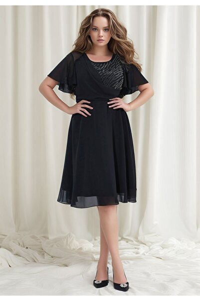 MAMAYAGA Women's Stoned Crew Neck Waist-Slit Stylish Evening Dress Curve Plus...