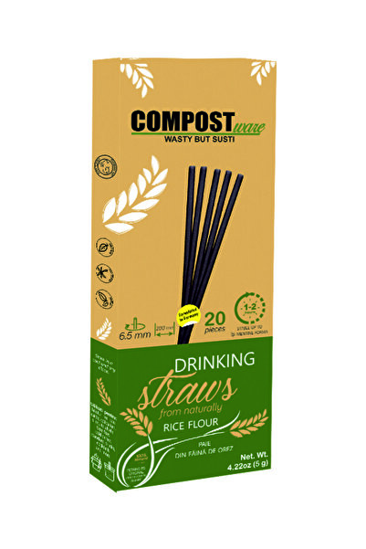 COMPOSTware Drinking Straws |Rice Flour| Set of 20|8 mm S 200 mm|Compostable