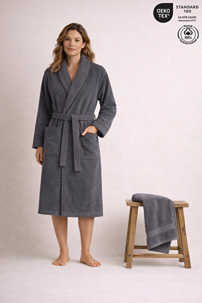 Ellaline Women's Bathrobe Set 100% Certified Cotton, 2 Pieces, Shawl Collar B...