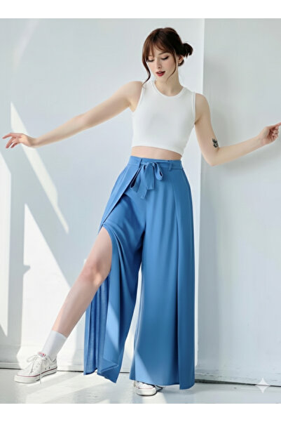 MODA ΒΙΝΤΑΤΖ παντελόνι αερόμπιν με φαρδιά μπατζάκια, μπλε ίντιγκο, βαμβακερό,...