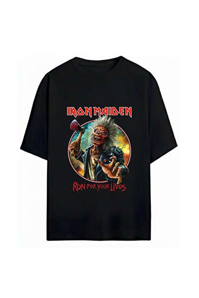 SVART WEAR تي شيرت Iron Maiden مطبوع للجنسين مقاس كبير مصنوع من القطن بنسبة 100%